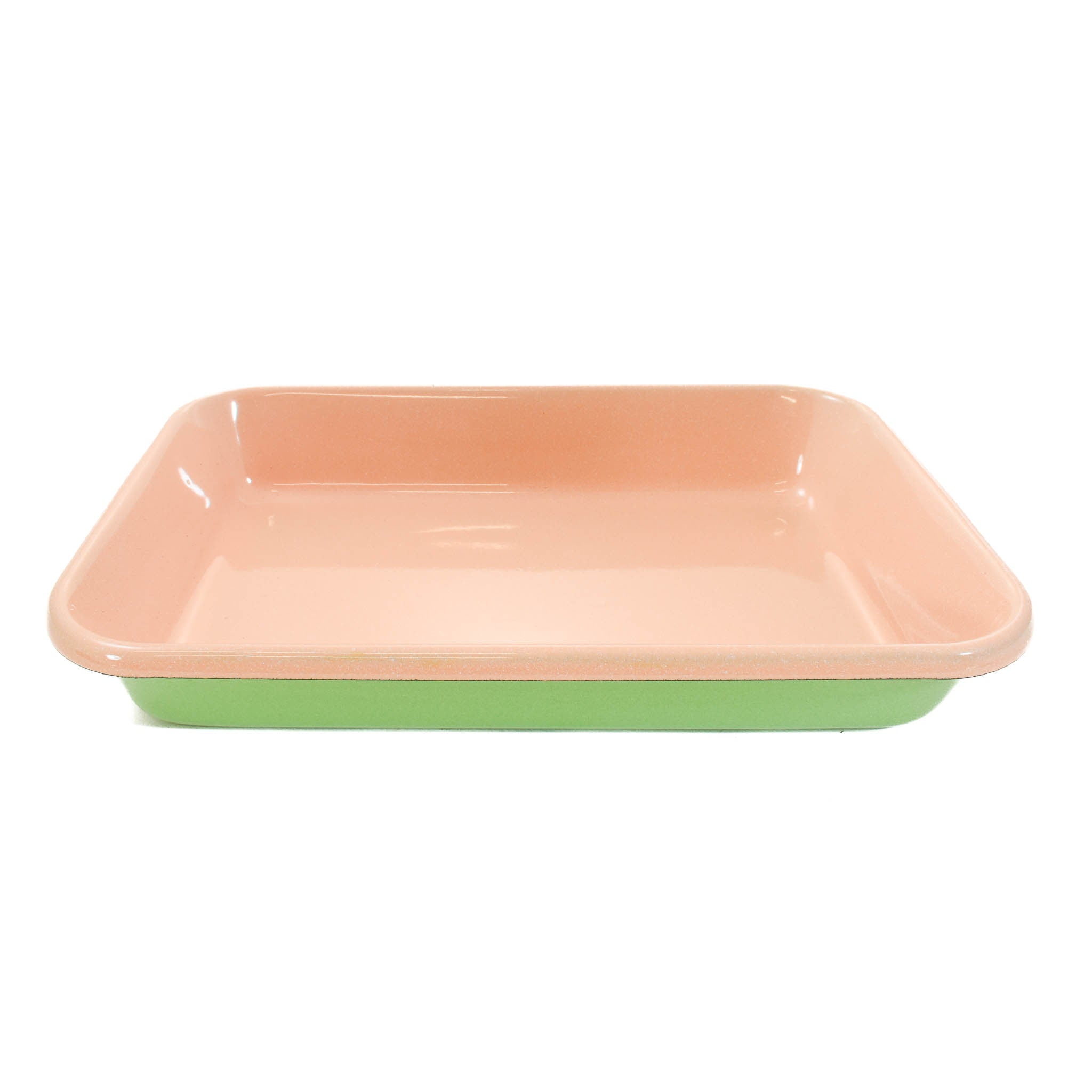 Kapka Colourblock Enamel Roasting Dish, 26cm, Green & Beige